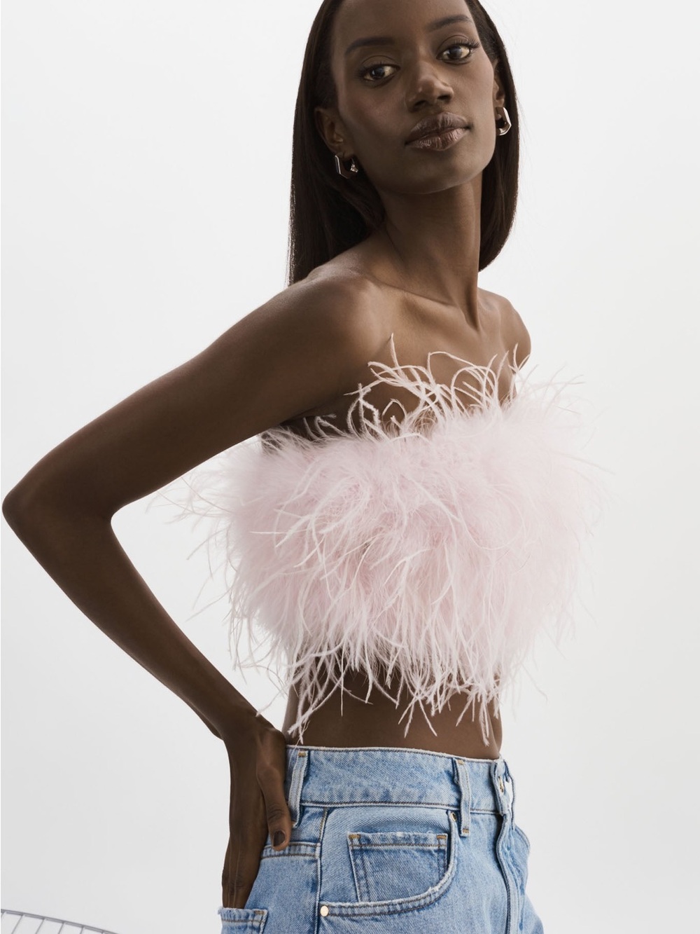 LAMARQUE Zaina Ostrich Feather Bustier Top Pink Parasol Large NWT Style